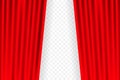 Entertainment curtains background for movies. Beautiful red theatre folded curtain drapes on black stage. Vector illustration. Royalty Free Stock Photo